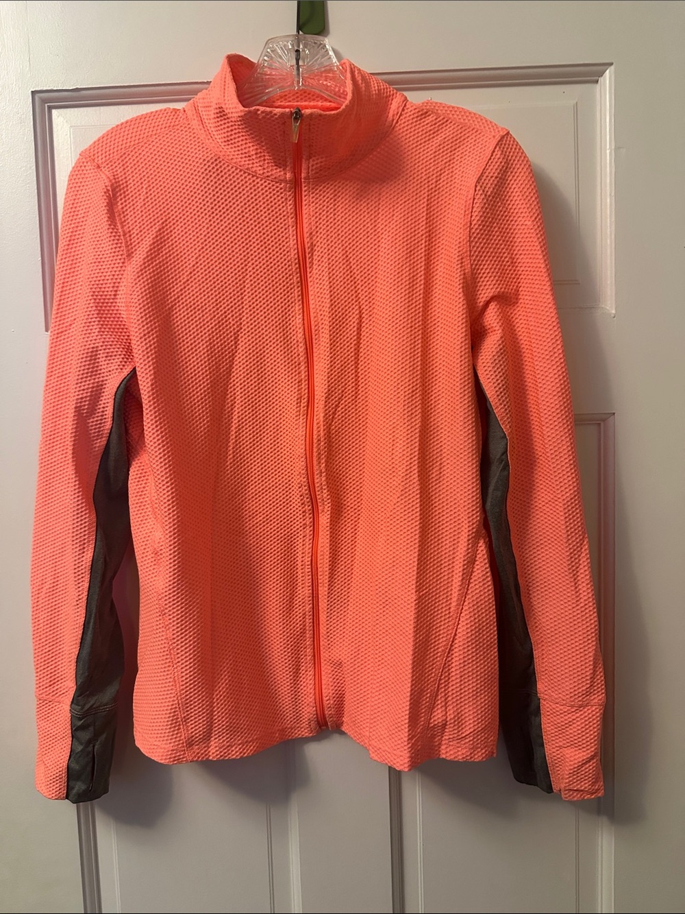 Calvin Klein Coral Zip-Front gym Jacket with Gray Panels work out clothes